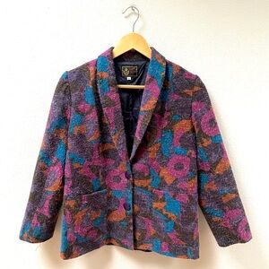 Vintage 80’s Mohair Fuzzy Loud Luxury Colorful Abstract Women's Blazer, Sz Small